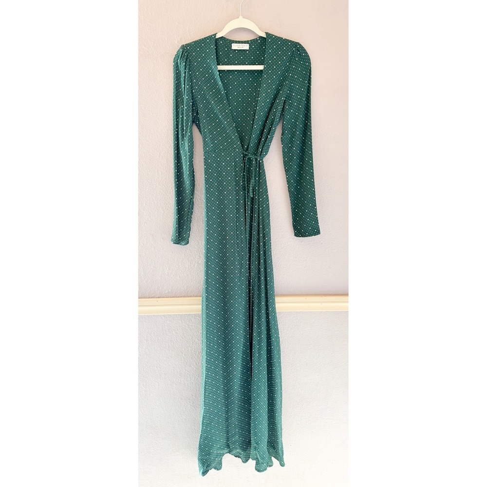 Flynn Skye Green Star Print Long Sleeve Maxi Wrap Dress XS Celestial Ethereal